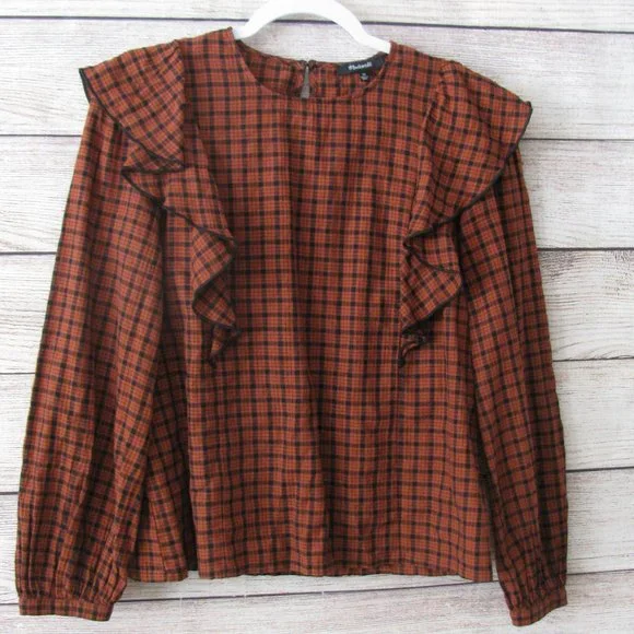 Madewell Plaid Ruffled Long Sleeve Top - Picture 4 of 7